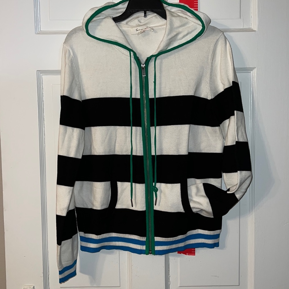 Hooded Sweater, black, Kelly green & sky blue. Worn once. Excellent condition!